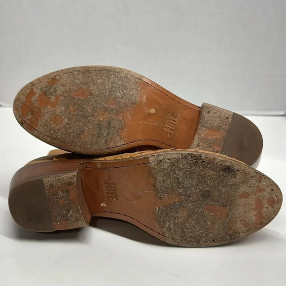 Frye Carson Ankle Boots Woven Leather Bootie Size Zip Heeled Tan Brown Size 6.5 - Picture 8 of 10